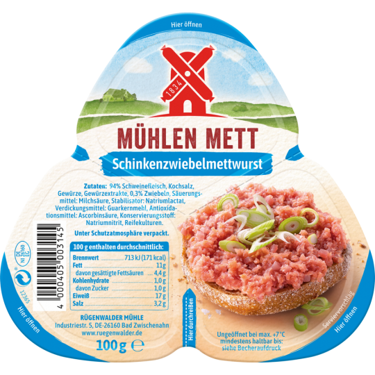 Rügenwalder Mühle Mühlen Mett Schinken-Zwiebelmettwurst 100 g 