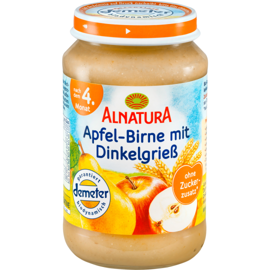 Alnatura Demeter Apfel-Birne mit Dinkelgrieß nach dem 4. Monat 190 g 