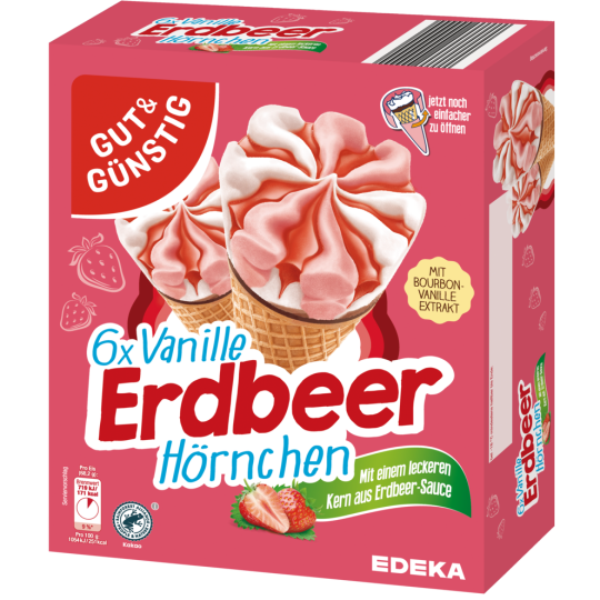 GUT&GÜNSTIG Vanille-Erdbeer-Hörnchen, 6 Stück 720 ml 