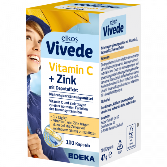 elkos Vivede Vitamin C + Zink Kapseln mit Depoteffekt 100 Stück 