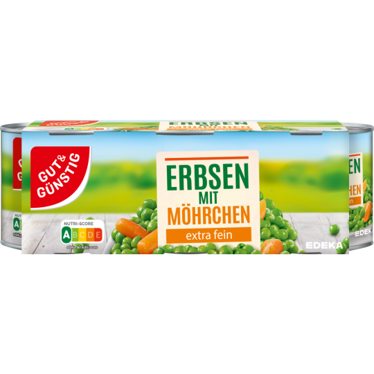 GUT&GÜNSTIG Junge Erbsen mit Möhrchen extra fein 3 x 200 g 