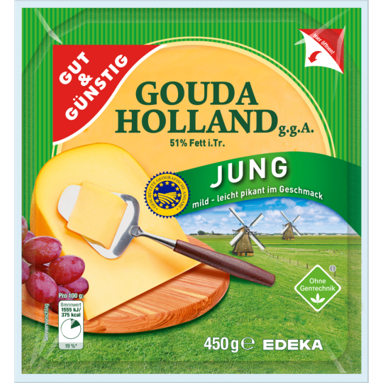 GUT & GÜNSTIG Junger Gouda Holland am Stück 51% ca. 450 g 