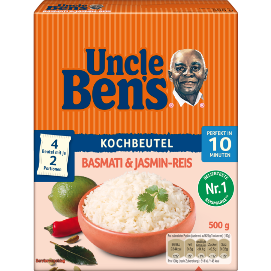 Uncle Ben's Basmati & Jasmin-Reis im Kochbeutel 500 g 