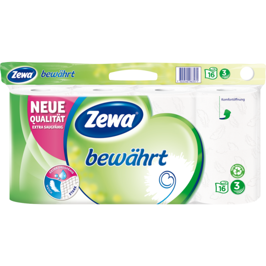 Zewa Bewährt Toilettenpapier weiß 3-lagig 16 x 150 Blatt 