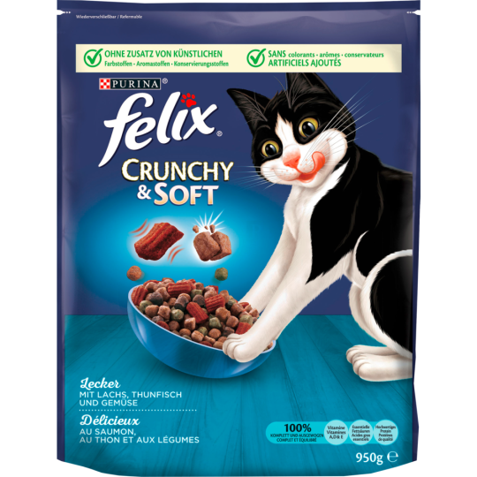 felix Crunchy & Soft mit Lachs, Thunfisch & Gemüse 950 g 