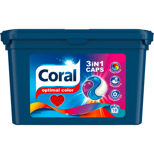 Coral 3 in 1 Caps Color Waschmittel 16 + 2 Waschladungen 
