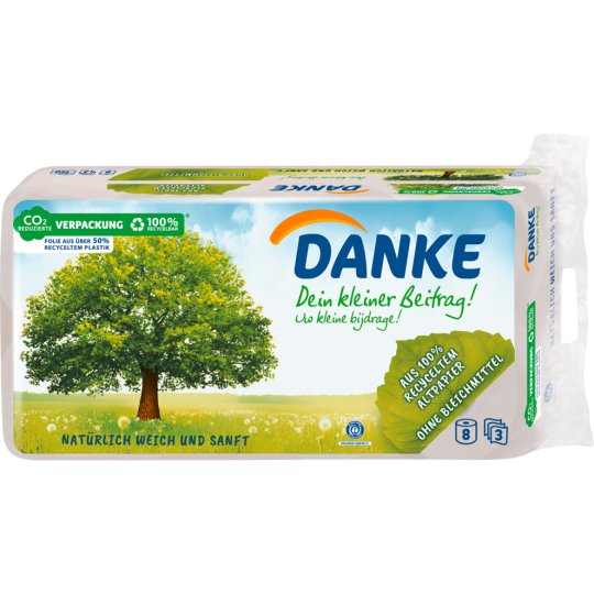 Danke Toilettenpapier 3-lagig 8 x 150 Blatt 
