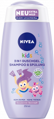 NIVEA Kids 3 in 1 Duschgel, Shampoo & Spülung bezaubernder Beerenduft 250 ml 