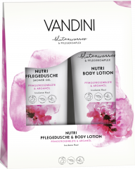 VANDINI Nutri Pfingstrosenblüte & Arganöl Pflegedusche +Body Lotion Geschenkverpackung 400 ml 