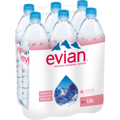 evian Premium Natural Mineralwasser 1,5 l - Klarsicht- / Packung 6 x          1.500L 