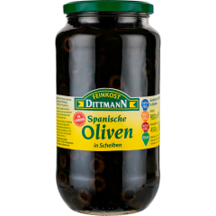 FEINKOST DITTMANN Spanische Oliven schwarz in Scheiben 900 g 