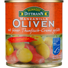FEINKOST DITTMANN MSC Oliven grün gefüllt mit Thunfischcreme 200 g 