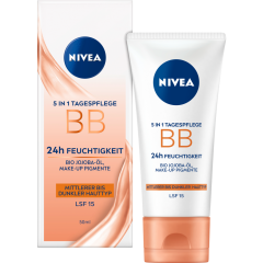 NIVEA 5 in 1 Tagespflege BB Cream 24 h Feuchtigkeit mittlerer bis dunkler Hauttyp LSF15 50 ml 