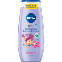 NIVEA Kids 3 in 1 Duschgel, Shampoo & Spülung Bezaubernder Beerenduft 250 ml 