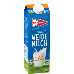 Hansano Frische Weidemilch 1,8 % Fett 1 l 