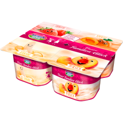 Sachsenmilch Unser Familien-Glück Erdbeere Aprikose Banane Pfirsich 4,5 % Fett 4 x 115 g 