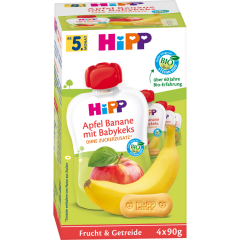HiPP Bio Frucht & Getreide Apfel-Banane mit Babykeks nach 4. Monat - Vorteilspack 4 x 90 g 