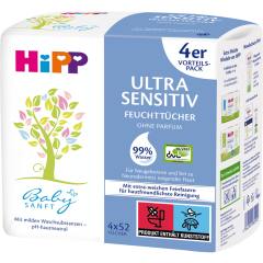 HiPP Babysanft Feuchttücher Ultra Sensitiv  - Vorteilspack 4 x 52 Stück 