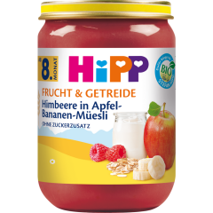 HiPP Bio Frucht & Getreide Himbeere in Apfel-Bananen-Müesli ab 8. Monat 190 g 