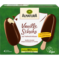 Alnatura Bio Stieleis Vanille-Schoko auf Haferdrinkbasis vegan 4 Stück 