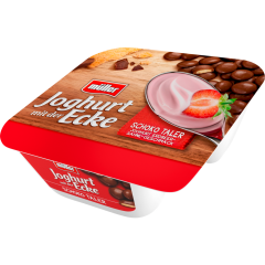 müller Joghurt mit der Ecke Schoko Taler Joghurt Erdbeer-Sahne-Geschmack 3,8 % Fett 150 g 
