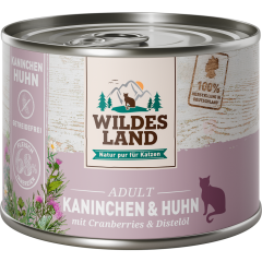 Wildes Land Nassfutter für Katzen mit Kaninchen, Huhn, Cranberries & Distelöl 200 g 