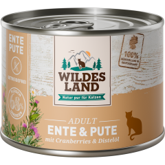 Wildes Land Nassfutter für Katzen mit Ente, Pute, Cranberries & Distelöl 200 g 