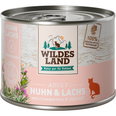 Wildes Land Nassfutter für Katzen mit Huhn, Lachs,  Cranberries & Disterlöl 200 g 
