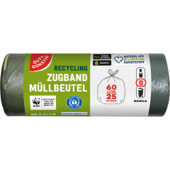 GUT&GÜNSTIG Recycling-Müllbeutel mit Zugband 60 Liter 25 Stück 