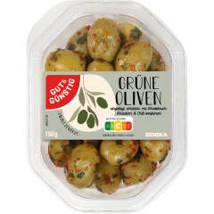 GUT&GÜNSTIG Grüne Oliven mit Kräutern und Chili 150 g 