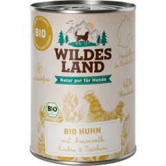 Wildes Land Bio Nassfutter für Hunde mit Huhn, Amaranth, Kürbis & Zucchini 400 g 
