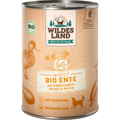 Wildes Land Bio Hund Nassfutter Ente mit Süßkartoffeln, Birnen und Beeren 400 g 