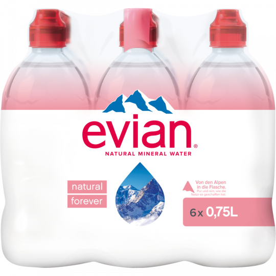 evian Premium Natural Mineralwasser Sportscap - 6-Pack 6 x 0,75 l 