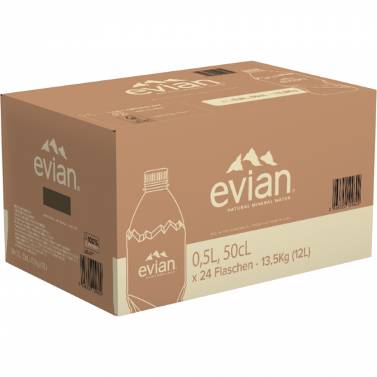 evian Premium Natural Mineralwasser - Kiste 24 x 0,5 l 