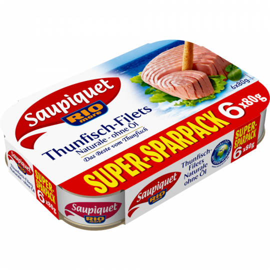 Saupiquet Thunfisch-Filets Naturale - ohne Öl Super-Sparpack 6 x 80 g 