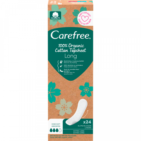 Carefree 100 % Organic Cotton Topsheet Long Slipeinlagen 24 Stück 