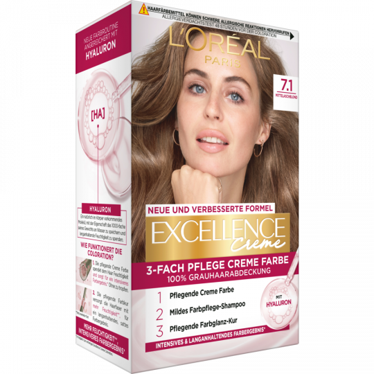 L'ORÉAL Excellence 3-fach Pflege Creme Farbe 7.1 Mittelaschblond 