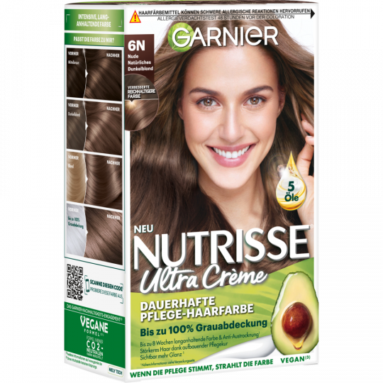 Garnier Nutrisse Creme Dauerhafte Pflege-Haarfarbe 6N Nude Natürliches Dunkelblond 