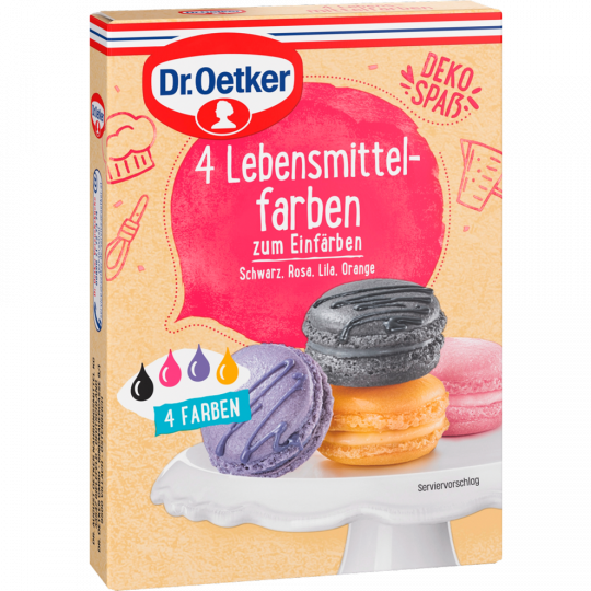 Dr.Oetker Lebensmittelfarben schwarz, rosa, lila, orange 4 Stück 