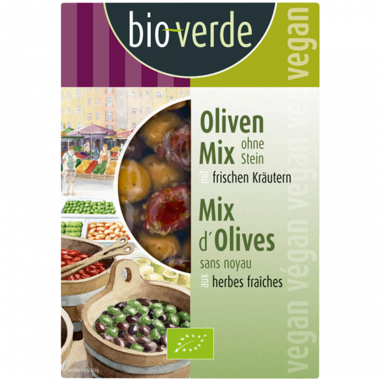 bio-verde Bio Oliven gemischt ohne Stein mit Kräutern 150 g 