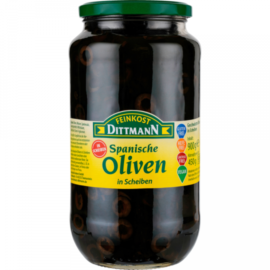 FEINKOST DITTMANN Spanische Oliven schwarz in Scheiben 900 g 