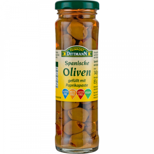 FEINKOST DITTMANN Spanische Oliven gefüllt mit Paprikapaste 140 g 