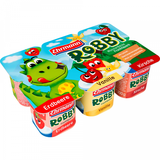 Ehrmann Robby Monster Backe Früchte-Quark Erdbeere Vanille Kirsche 6 x 50 g 