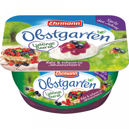 Ehrmann Obstgarten Lieblings Beeren Rote und Schwarze Johannisbeere 18 % Fett 120 g 