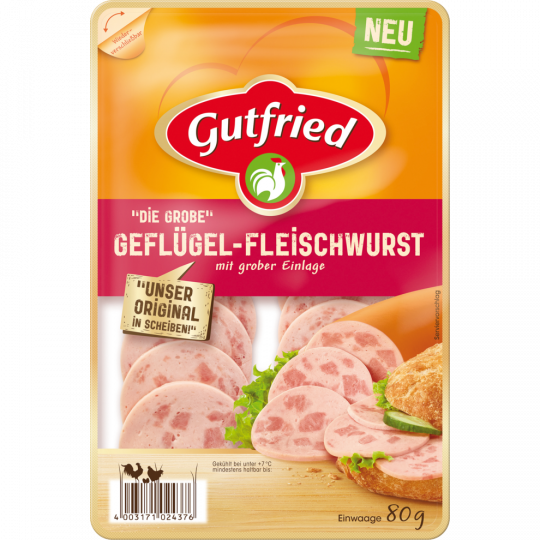 Gutfried Die Grobe Geflügel-Fleischwurst in Scheiben 80 g 
