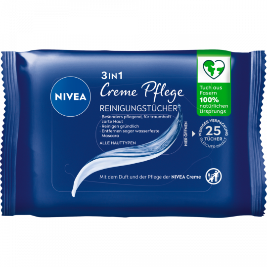 NIVEA 3 in 1 Creme Pflege Reinigungstücher alle Hauttypen 25 Stück 