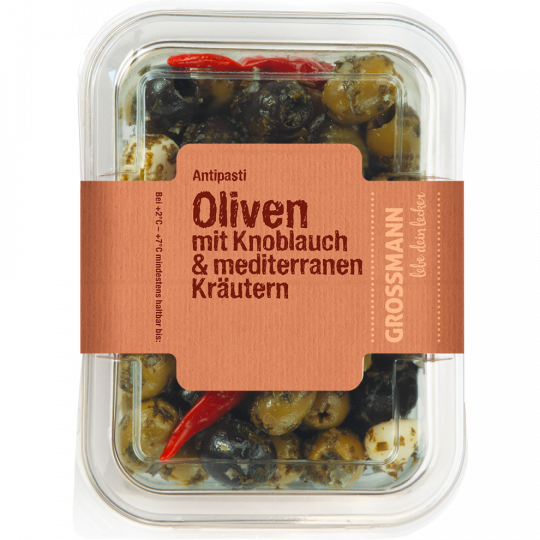 Grossmann Oliven mit Knoblauch & mediterranen Kräutern 160 g 