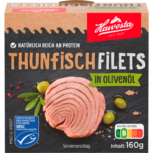 Hawesta MSC Thunfischfilets in Olivenöl 160 g 