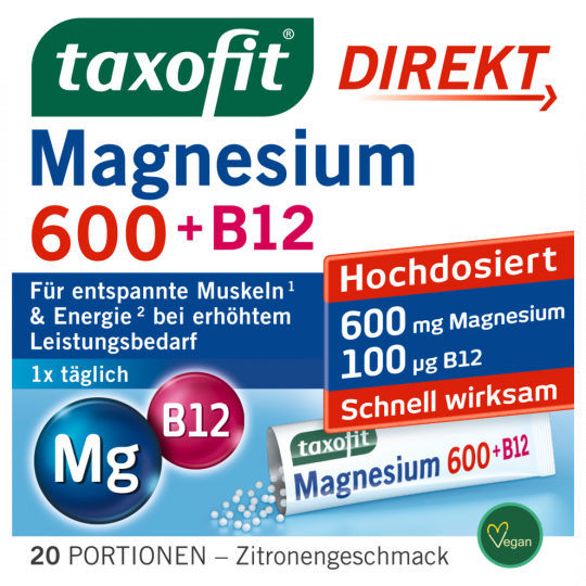 taxofit Magnesium 600 + B12 Direkt Granulat 20 Stück 