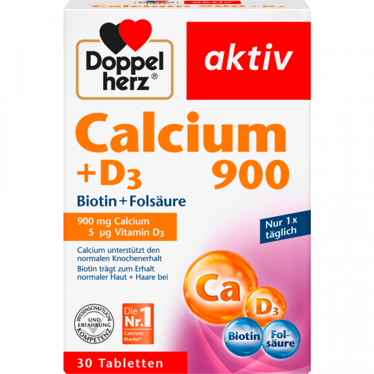 Doppelherz aktiv Calcium 900 + D3 + Biotin + Folsäure 30 Tabletten 